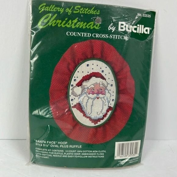 Vtg Gallery of Stitches Santa Face Counted Cross Stitch Kit NEW 32535 oval - Picture 1 of 7